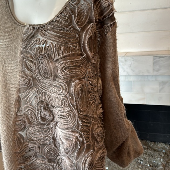 Art To Wear Taupe Mohair Italian Fiber Art Rosette Detail Knit Dress or Tunic XL - Picture 3 of 11